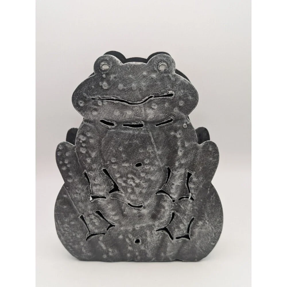 Rustic Metal Frog Toad Candle Lantern Holder Tealight Votive Lantern Silver Grey